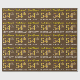 Brown, Imitation Gold Look "54th BIRTHDAY" Wrapping Paper