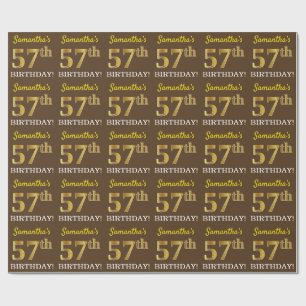 Brown, Imitation Gold Look "57th BIRTHDAY" Wrapping Paper
