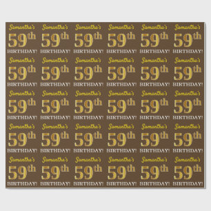 Brown, Imitation Gold Look "59th BIRTHDAY" Wrapping Paper