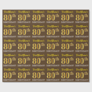 Brown, Imitation Gold Look "80th BIRTHDAY" Wrapping Paper