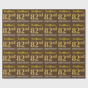 Brown, Imitation Gold Look "82nd BIRTHDAY" Wrapping Paper