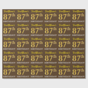 Brown, Imitation Gold Look "87th BIRTHDAY" Wrapping Paper