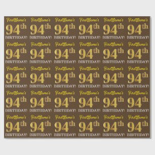 Brown, Imitation Gold Look "94th BIRTHDAY" Wrapping Paper