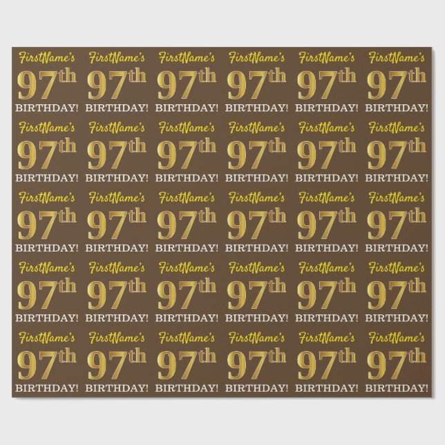 Brown, Imitation Gold Look "97th BIRTHDAY" Wrapping Paper (Flat)