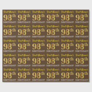Brown, Imitation Gold Look "98th BIRTHDAY" Wrapping Paper