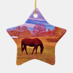 > Brown in a dreamy coloured field Ceramic Tree Decoration