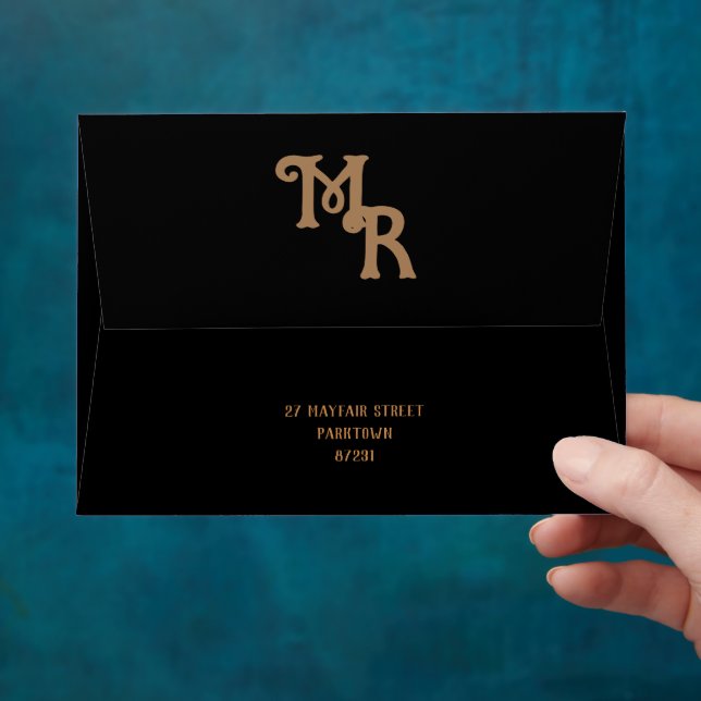 Brown initials plain solid black envelope (Hand)