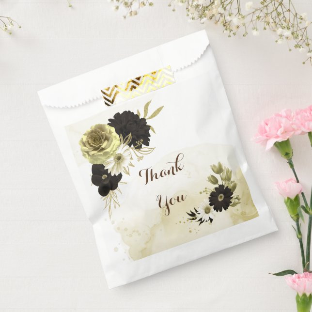 brown, ivory and gold flowers wedding favour bag (Sealed)