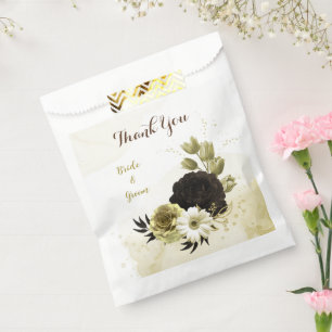 brown, ivory and gold flowers wedding favour bag