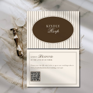 Brown Ivory Classic Old Money QR Code Wedding RSVP Card