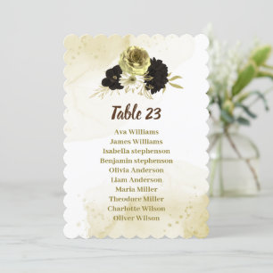 Brown ivory gold floral wedding seating chart card