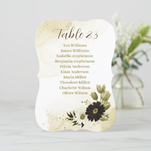 Brown ivory gold floral wedding seating chart card