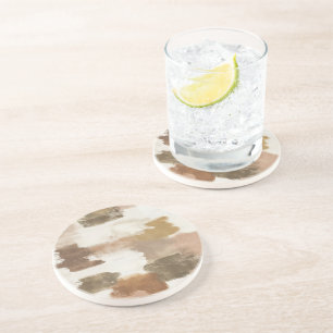 Brown Ivory Tan Cream Abstract Coaster