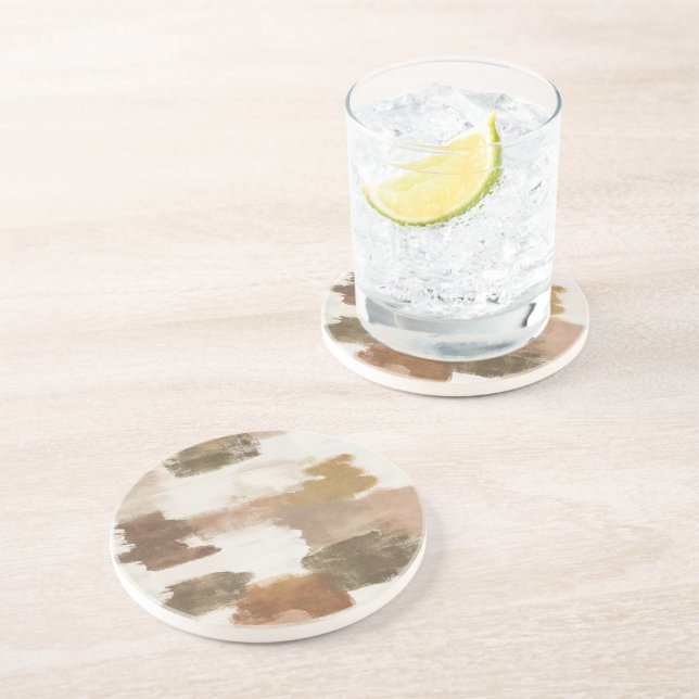 Brown Ivory Tan Cream Abstract Coaster (Side)