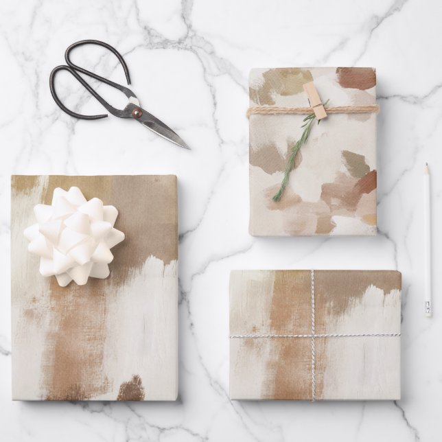 Brown Ivory Tan Cream Abstract Wrapping Paper Sheet (Front)
