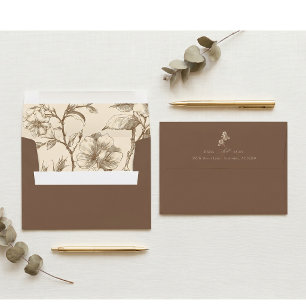 Brown Ivory Vintage Botanical Wedding Envelope