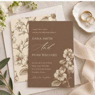 Brown Ivory Vintage Botanical Wedding Invitation