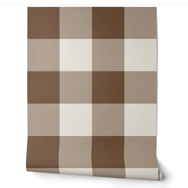 Brown Jumbo Gingham Check Plaid Wallpaper (Unrolling)