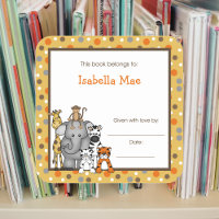 Brown Jungle Animals Book Plate bookplate label
