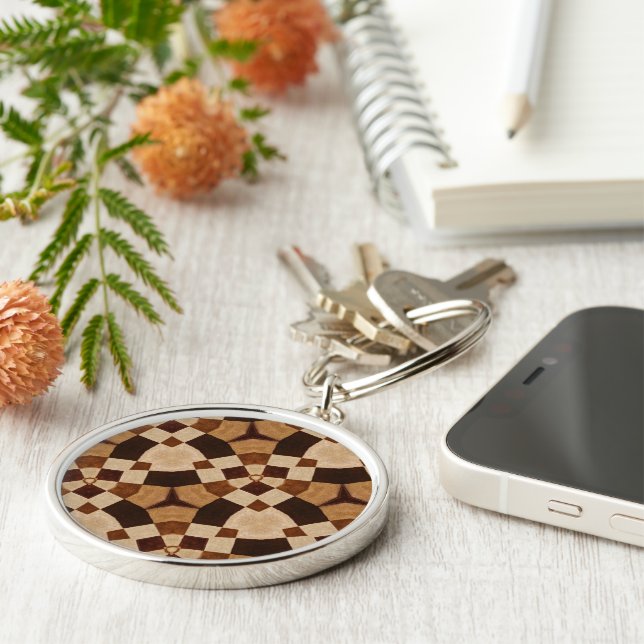 Brown Kaleidoscope Geometric Shapes Patterns Key Ring (Side)