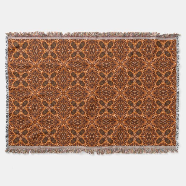 Brown Kaleidoscope Mandala Pattern Throw Blanket (Front)