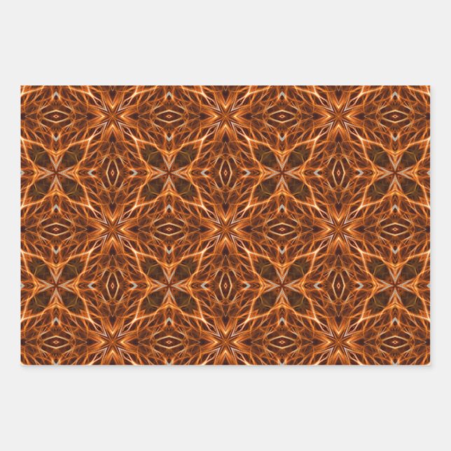 Brown Kaleidoscope Mandala Pattern Wrapping Paper Sheet (Front)