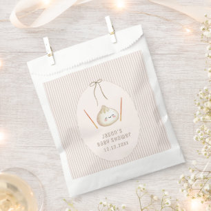 Brown Kawaii Boy Bow Asian Dumpling Baby Shower Favour Bag