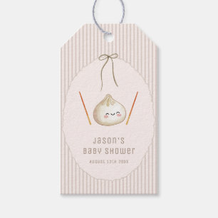 Brown Kawaii Boy Bow Asian Dumpling Baby Shower Gift Tags