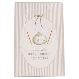 Brown Kawaii Boy Bow Asian Dumpling Baby Shower Medium Gift Bag