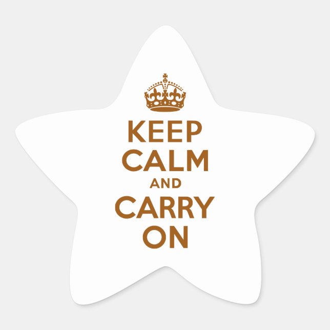 Brown Keep Calm and Carry On Star Sticker (Front)