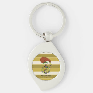 Brown Kiwi Riding On A Unicycle Key Ring