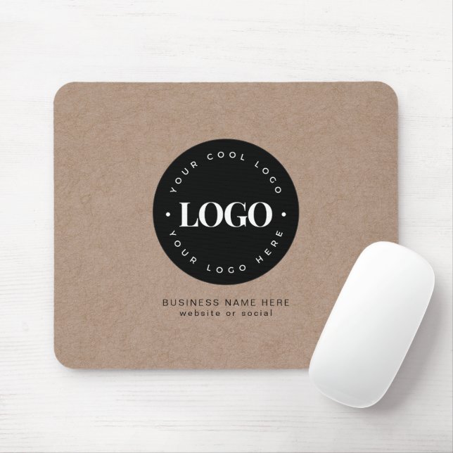 Brown Kraft Custom Logo & Text Business Branded  Mouse Pad (With Mouse)