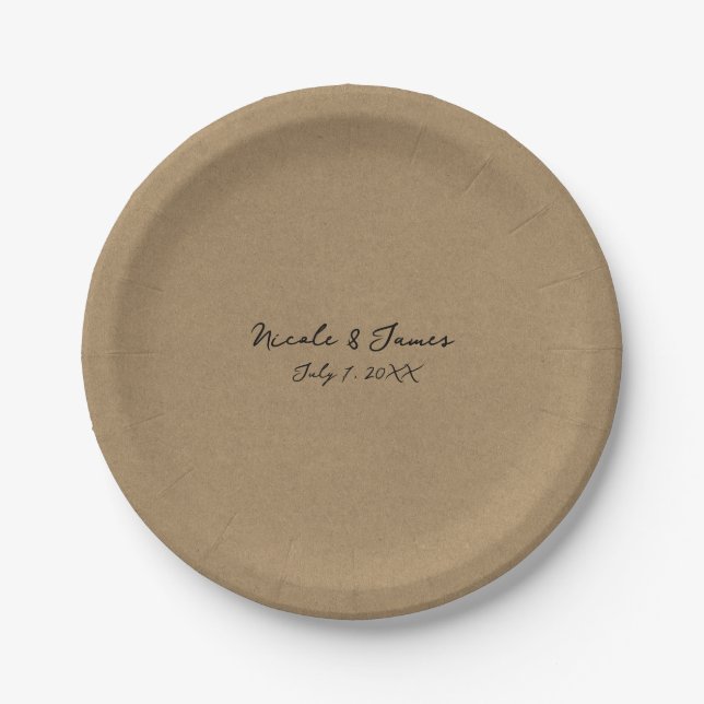 Brown Kraft Minimal Modern Wedding Paper Plate (Front)