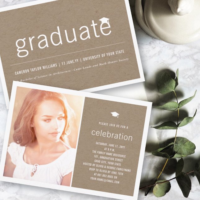 Brown Kraft Simple Graduate Photo Graduation Party Invitation (Creator Uploaded)