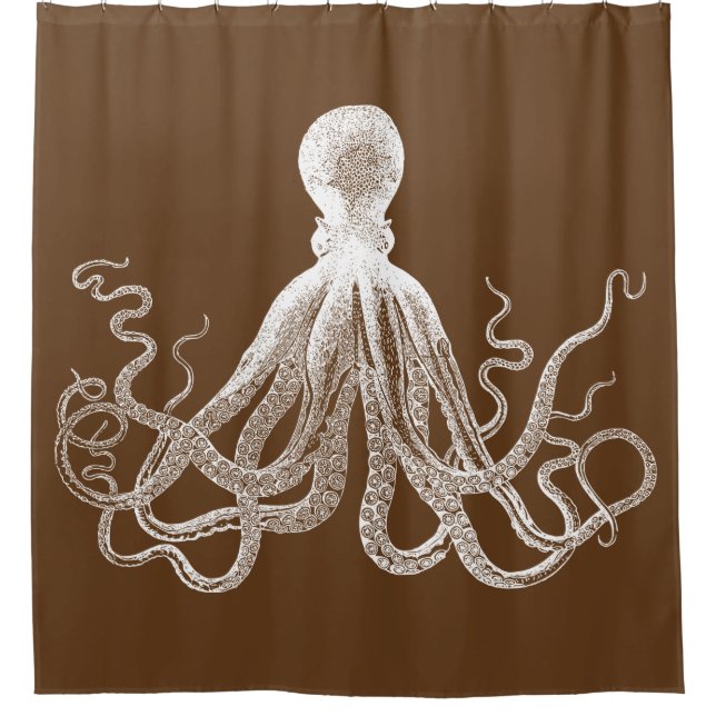 Brown Kraken Octopus Shower Curtain (Front)