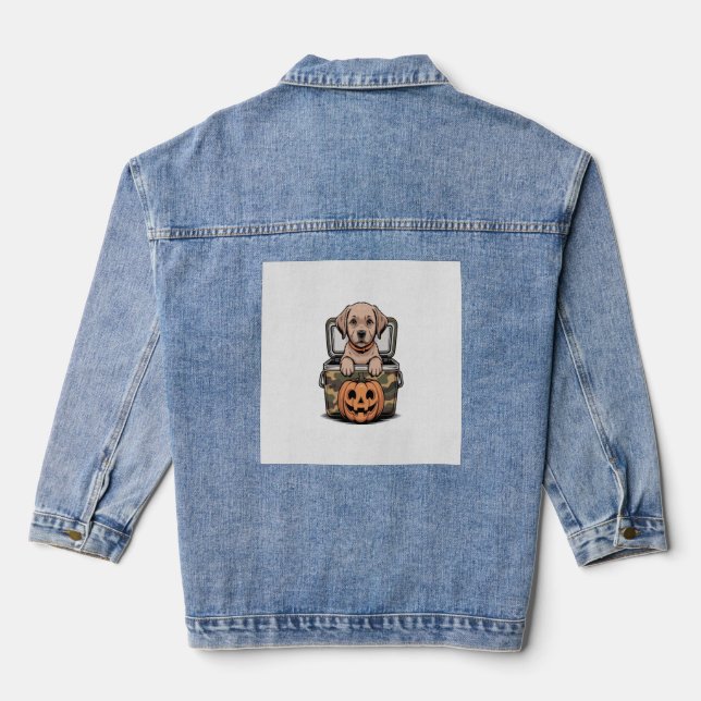 Brown Lab Dog Halloween Spooky Denim Jacket (Back)