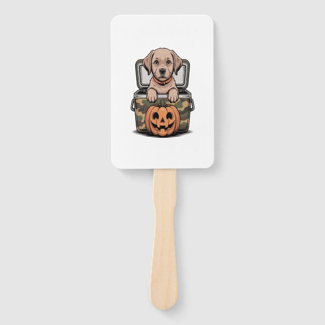 Brown Lab Dog Halloween Spooky Hand Fan (Front)
