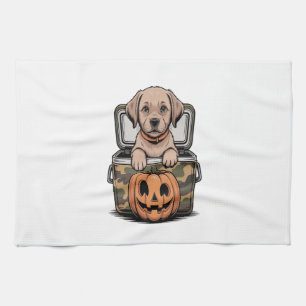 Brown Lab Dog Halloween Spooky Tea Towel