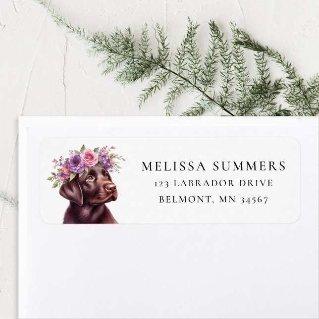 Brown Lab Purple Flower Crown Return Address Label (Creator Uploaded)