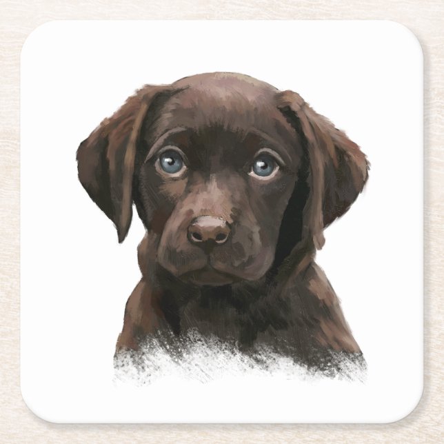 Brown Lab Square Paper Coaster (Front)