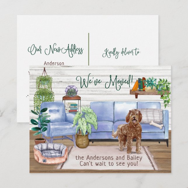 Brown Labradoodle Cosy New Home Moving    Announcement Postcard (Front/Back)