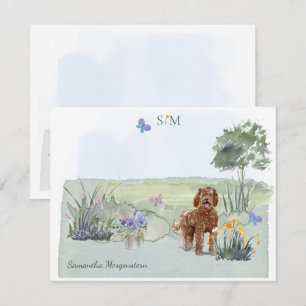 Brown Labradoodle Dog Butterfly Monogram & Name  Card