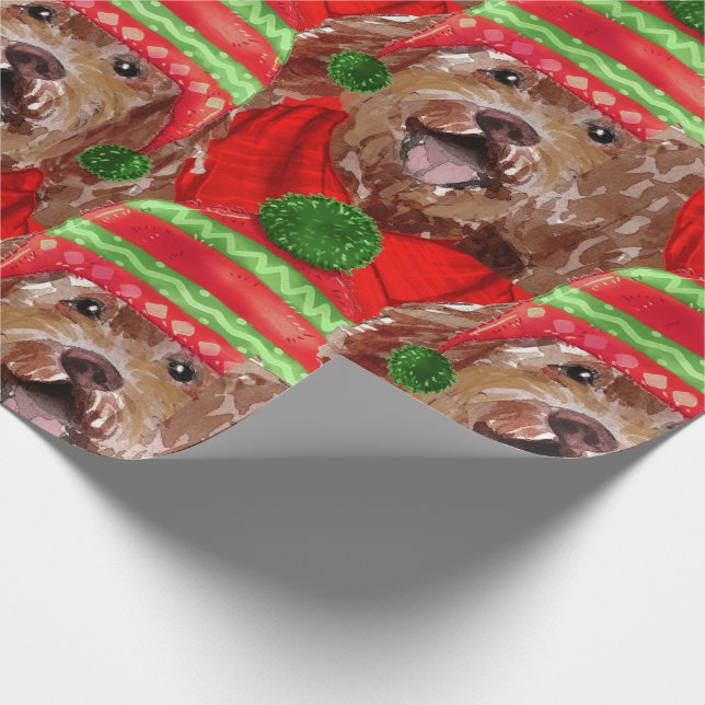 Brown Labradoodle Dog Lover Patterned Christmas Wrapping Paper (Corner)