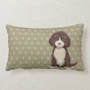 Brown Labradoodle/Goldendoodle Dog Green Pillow