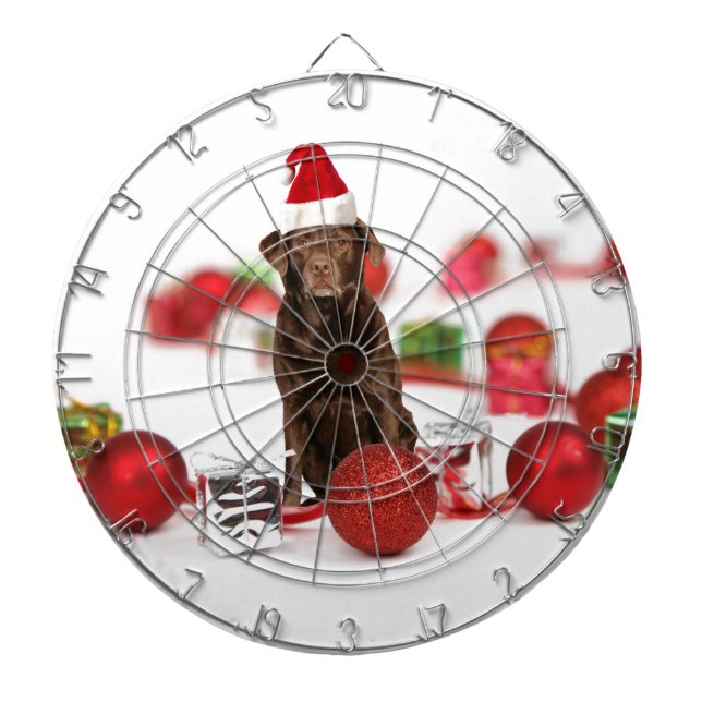 Brown Labrador Dog Christmas w Gifts Santa Hat Dartboard (Front)