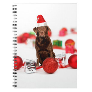 Brown Labrador Dog Christmas w Gifts Santa Hat Notebook