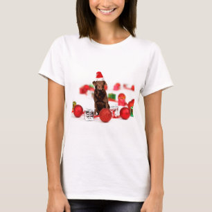 Brown Labrador Dog Christmas w Gifts Santa Hat T-Shirt