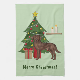 Brown Labrador Retriever Dog With Christmas Tree Tea Towel