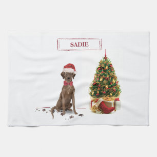 Brown Labrador Retriever Funny Christmas Dog Tree Tea Towel