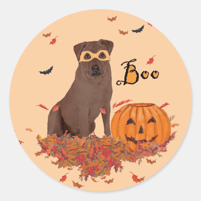 Brown Labrador Retriever Halloween Classic Round Sticker (Front)